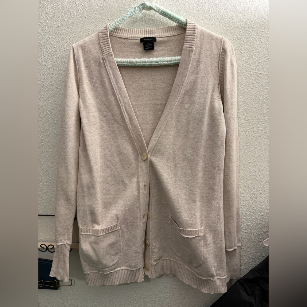 Vintage Calvin Klein Jeans Beige Cardigan Eclectic Grandpa Minimalist Cottage